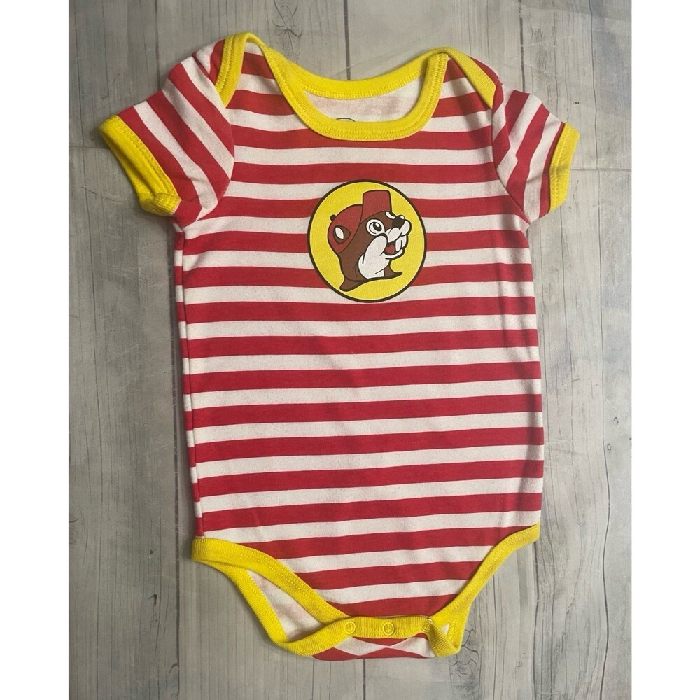 Red Stripe Buc-ee’s Beaver Baby Onesie Bodysuit Clothes Outfit, Size 3 months